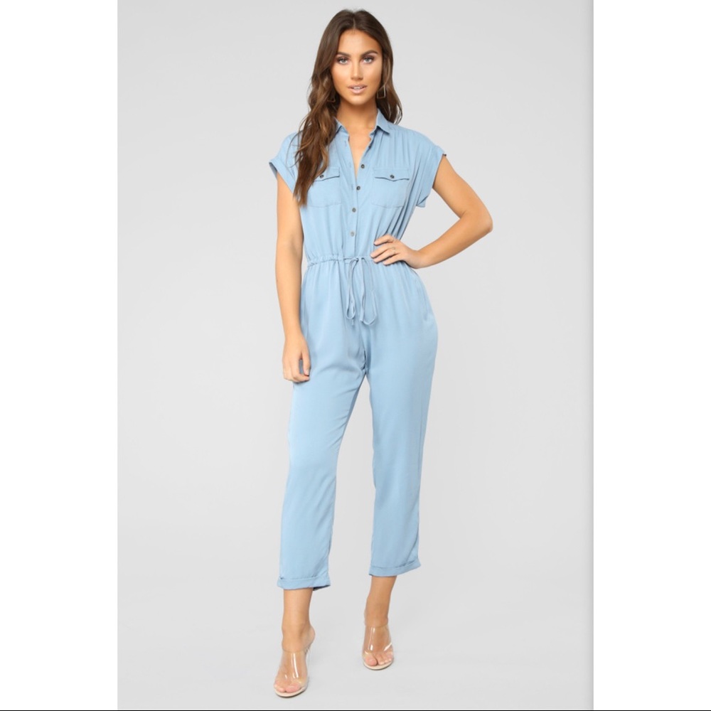 Blue utility jumpsuit